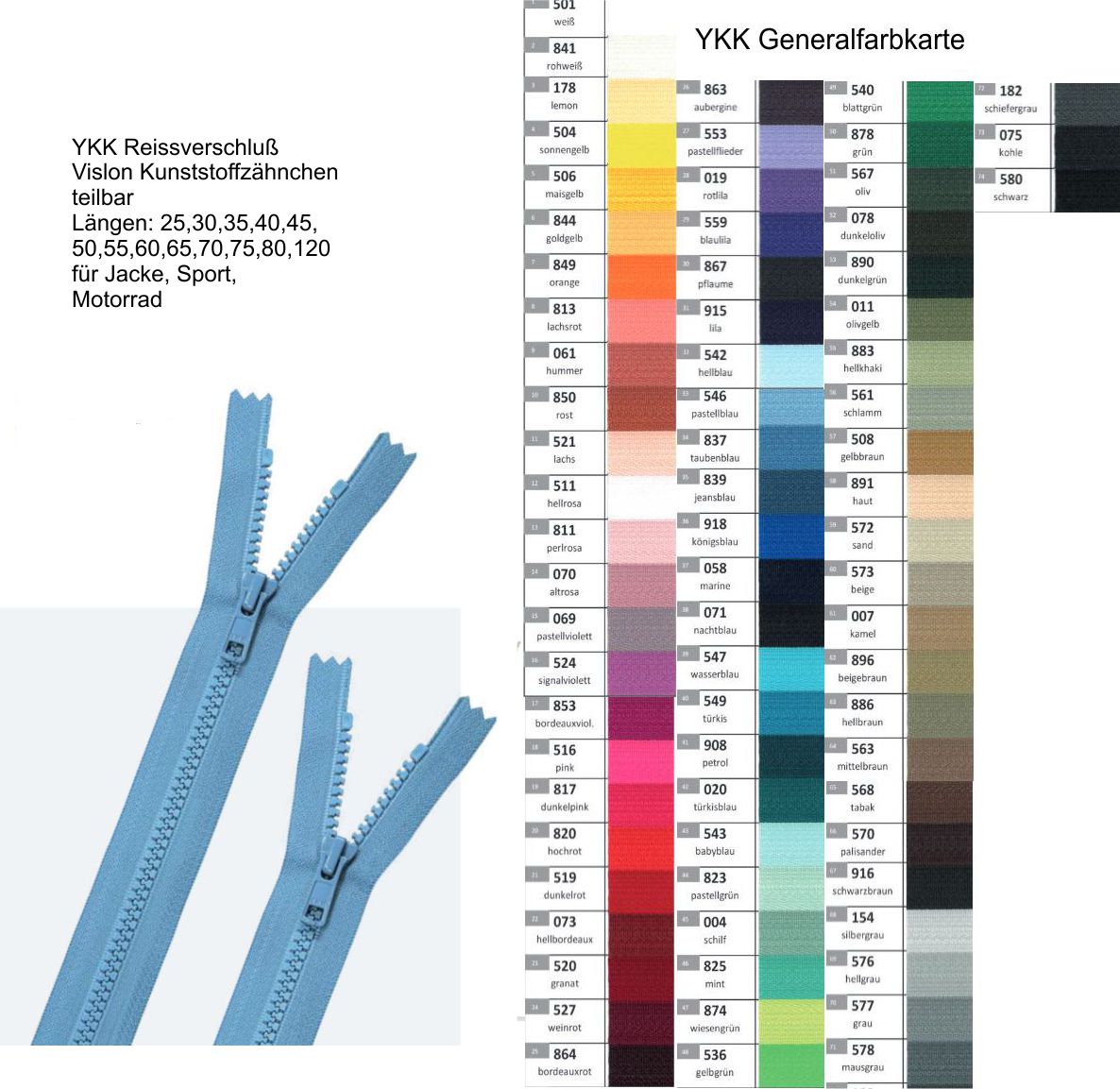 YKK Reißverschluss VSOR56 Vislon teilbar 40 cm
