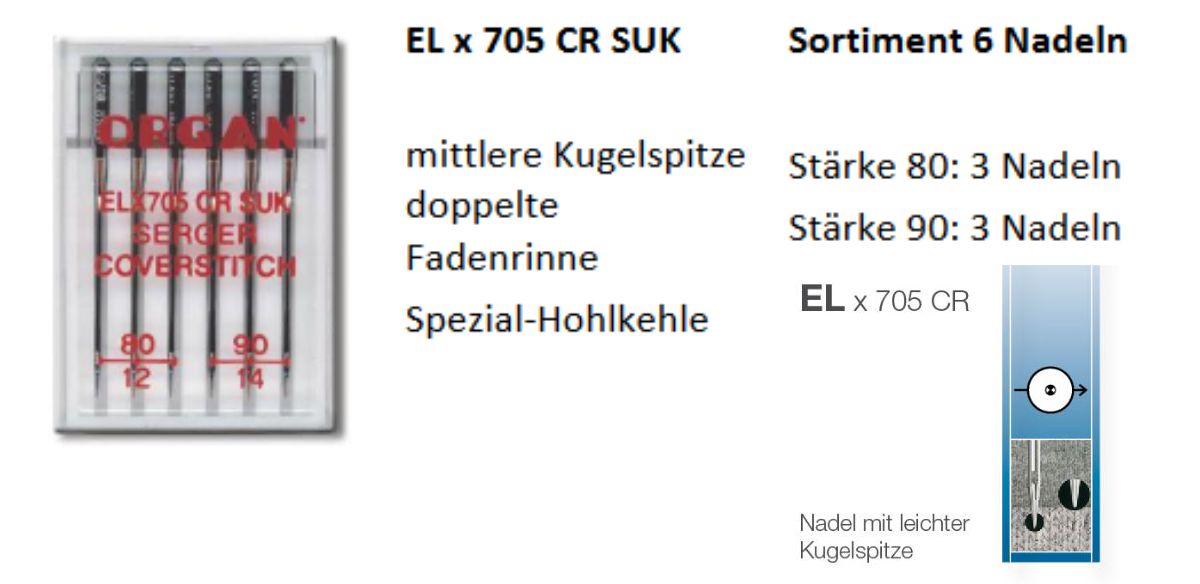 ORGAN Nähmaschinennadeln ELx705 SUK Stärke 80/90 6 er Box