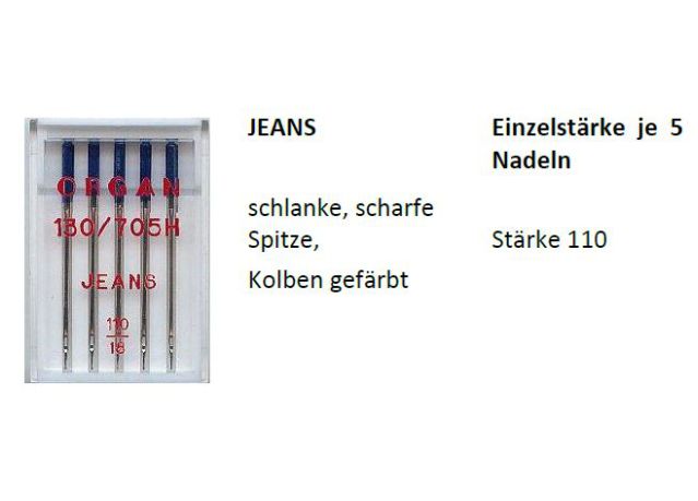 ORGAN Nähmaschinennadeln 130/705 Jeans Stärke 110 5 Stück in der Box