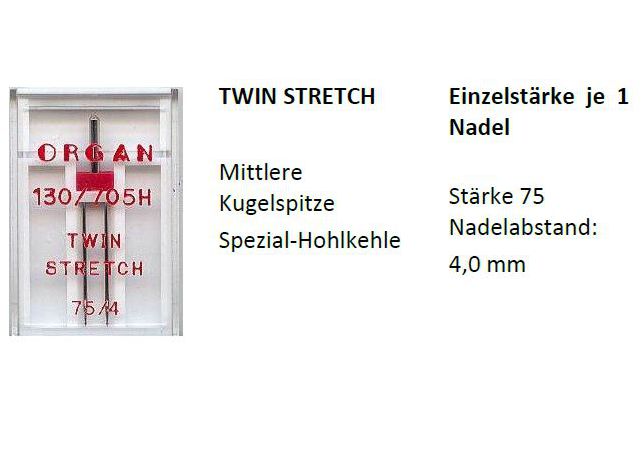 ORGAN Zwillingsnadel 130/705 TwinStretch St 75 Abstand 4mm