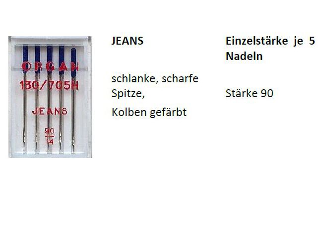 ORGAN Nähmaschinennadeln 130/705 Jeans Stärke 90 5 Stück in der Box