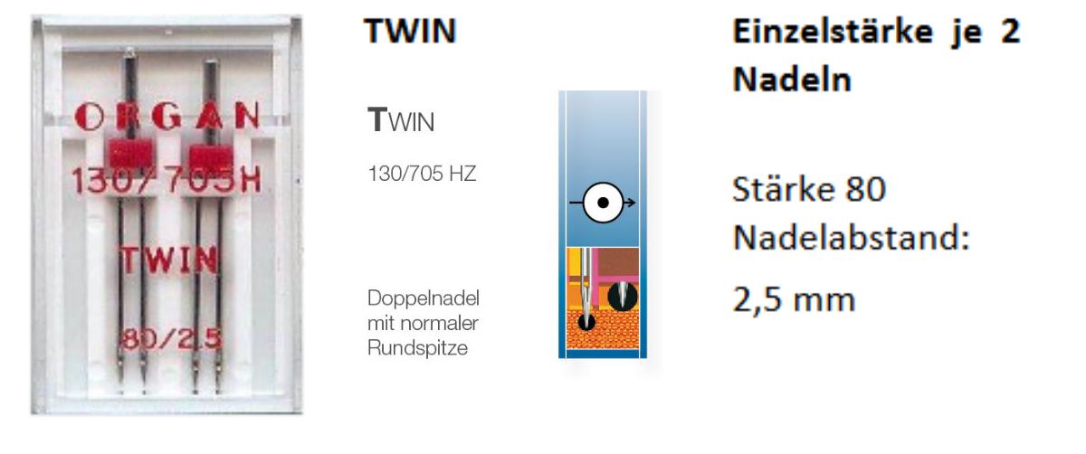 Organ Zwillingsnadel130/705 Twin St 80 Abstand 2,5